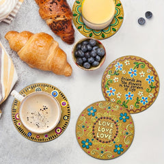 4pcs Flower Printed Cork Coasters Colorful Round Trivet Mat