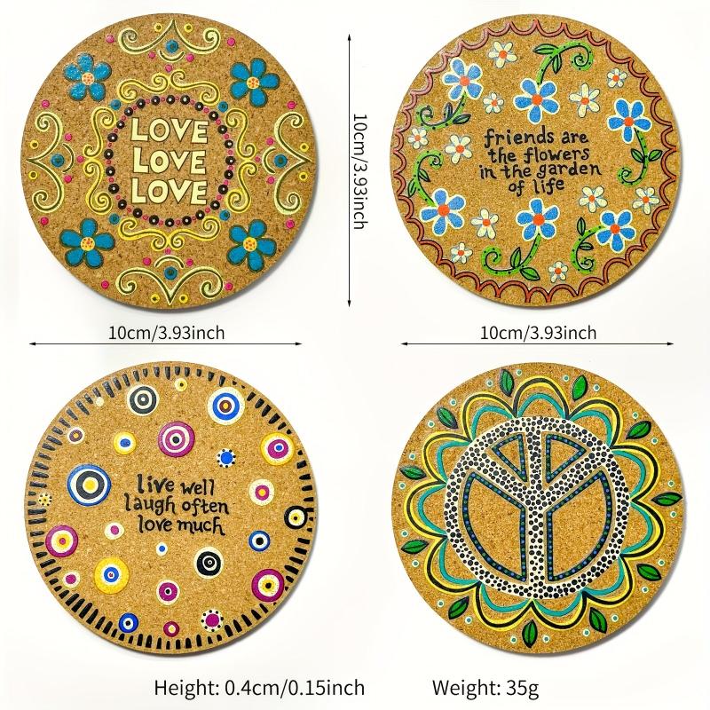 4pcs Flower Printed Cork Coasters Colorful Round Trivet Mat
