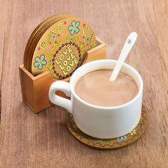 4pcs Flower Printed Cork Coasters Colorful Round Trivet Mat