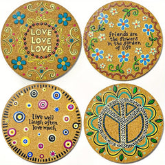4pcs Flower Printed Cork Coasters Colorful Round Trivet Mat