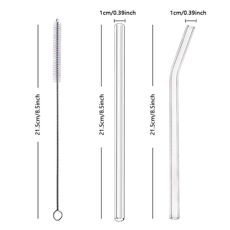 12 Pack Reusable Glass Drinking Straws with Cleaning Brushes