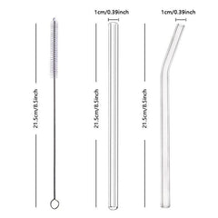 12 Pack Reusable Glass Drinking Straws with Cleaning Brushes