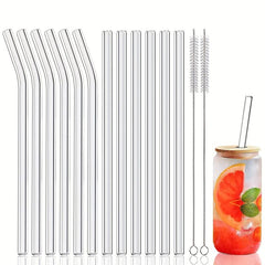 12 Pack Reusable Glass Drinking Straws with Cleaning Brushes