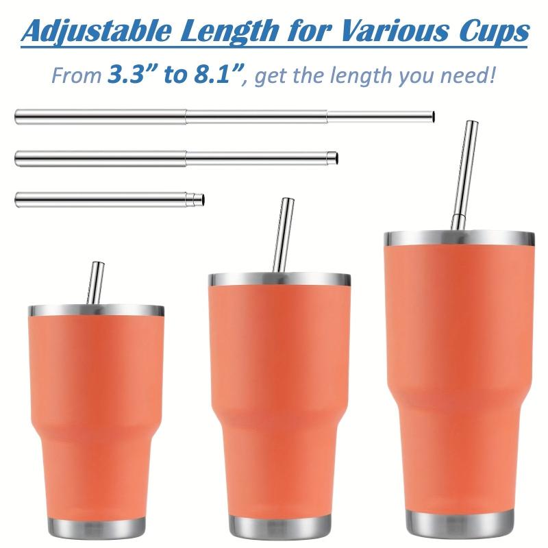 Reusable Metal Straws with Cleaning Brush and Carabiner Hook - Rose