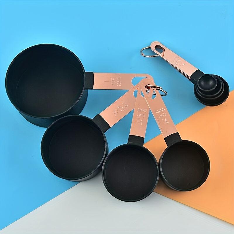 8pcs Measuring Cups & Spoons Set Stainless Steel Rose Handle Kitchen