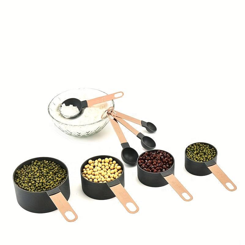 8pcs Measuring Cups & Spoons Set Stainless Steel Rose Handle Kitchen