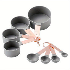 8pcs Measuring Cups & Spoons Set Stainless Steel Rose Handle Kitchen