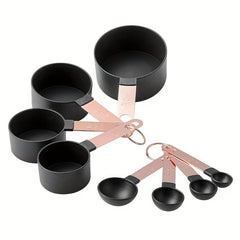 8pcs Measuring Cups & Spoons Set Stainless Steel Rose Handle Kitchen