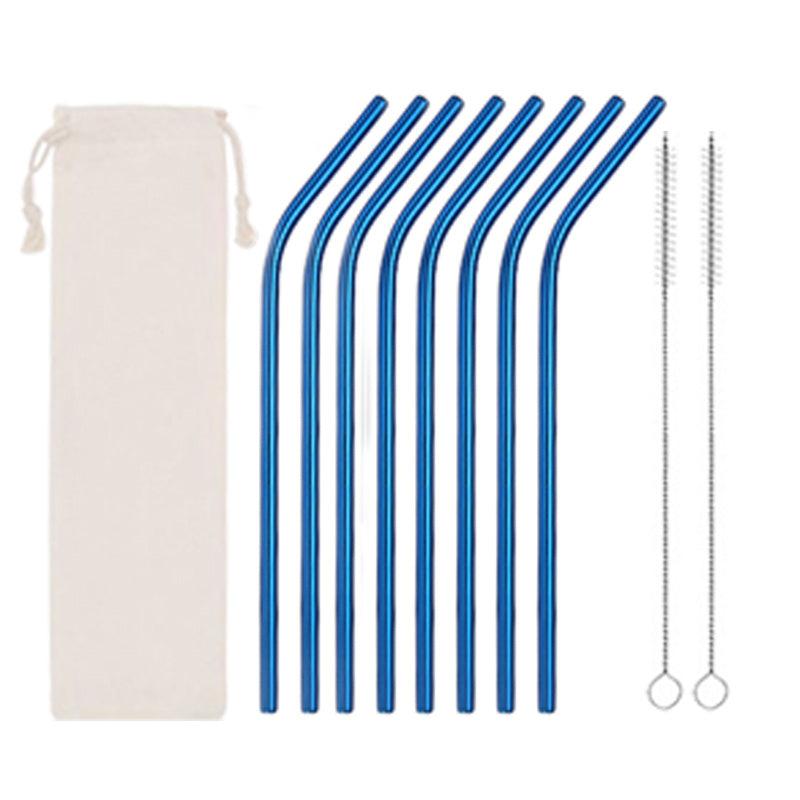 8pcs Stainless Steel Straws Set with Cleaning Brushes and Bag