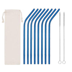 8pcs Stainless Steel Straws Set with Cleaning Brushes and Bag