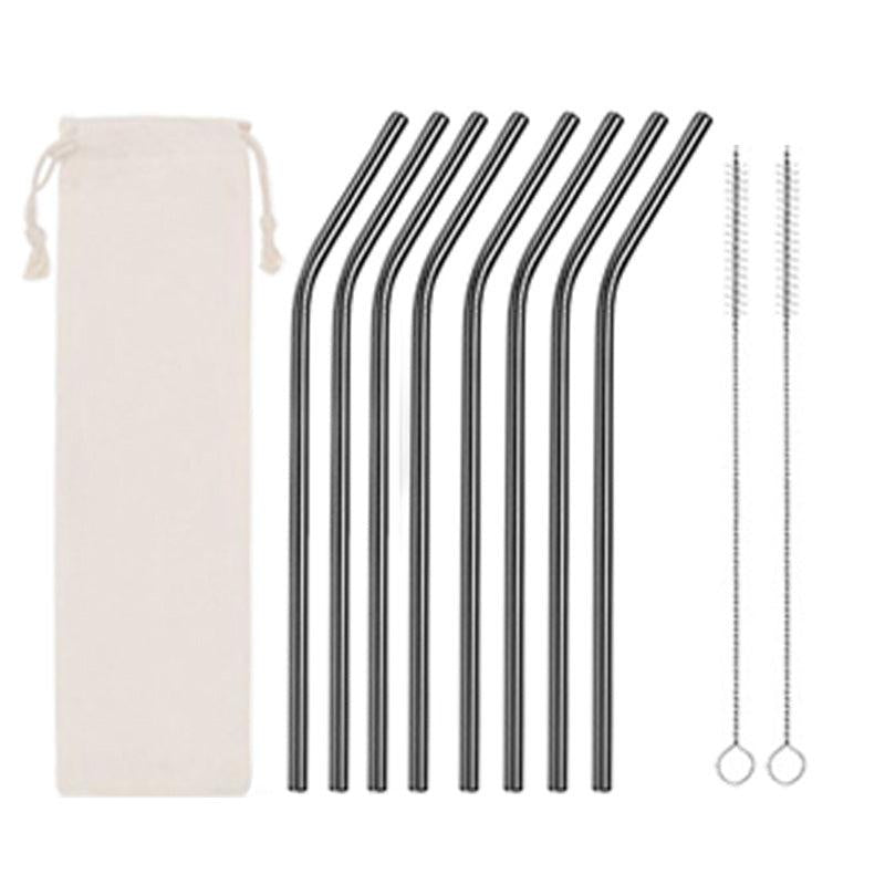 8pcs Stainless Steel Straws Set with Cleaning Brushes and Bag
