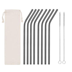 8pcs Stainless Steel Straws Set with Cleaning Brushes and Bag