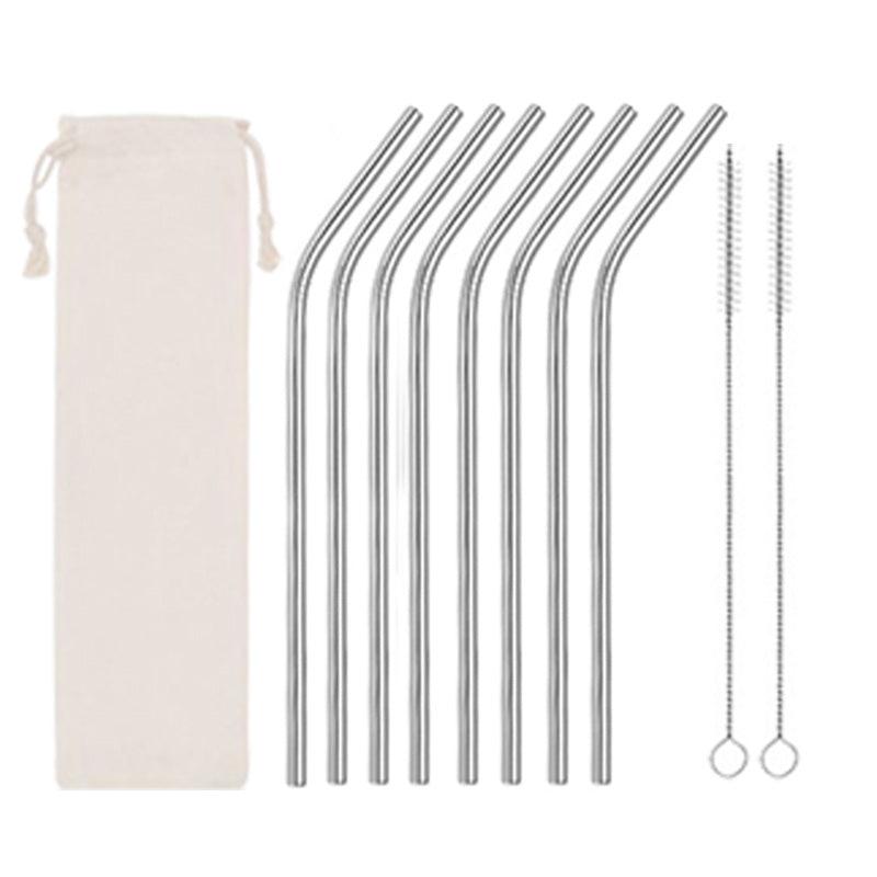 8pcs Stainless Steel Straws Set with Cleaning Brushes and Bag