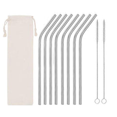 8pcs Stainless Steel Straws Set with Cleaning Brushes and Bag