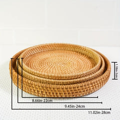 Hand-woven Rattan Cheese Plate Fruit Basket Sapele Wood Breakfast Platter