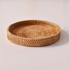 Hand-woven Rattan Cheese Plate Fruit Basket Sapele Wood Breakfast Platter