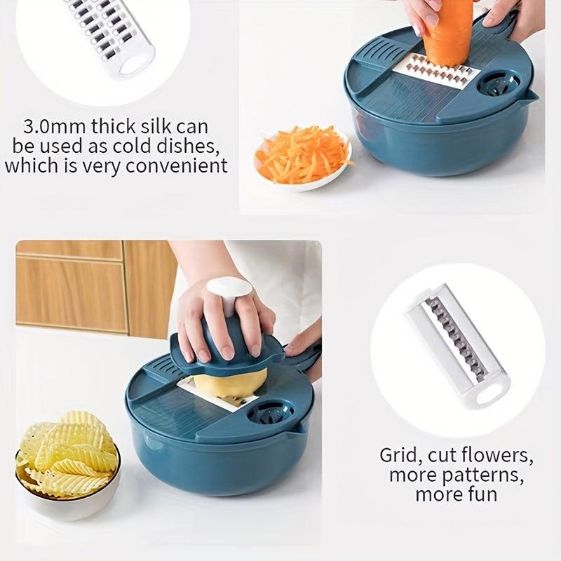 12pcs Multifunctional Drain Basket Vegetable Cutter Kitchen Chopper