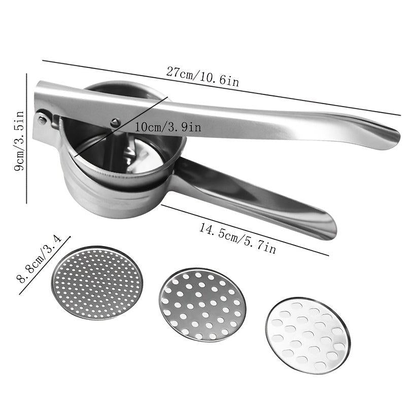 Stainless Steel Potato Ricer Manual Masher Interchangeable Discs Fine Medium