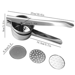 Stainless Steel Potato Ricer Manual Masher Interchangeable Discs Fine Medium