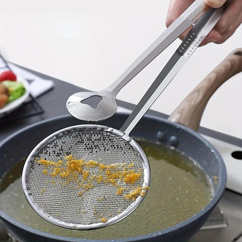 Stainless Steel Food Clip & Filter Mesh Tongs for Frying & Straining