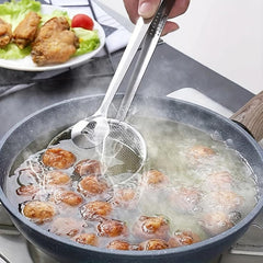 Stainless Steel Food Clip & Filter Mesh Tongs for Frying & Straining