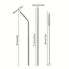 4pcs Set Stainless Steel Metal Straws For 20 30oz Glasses with Cleaning Brush