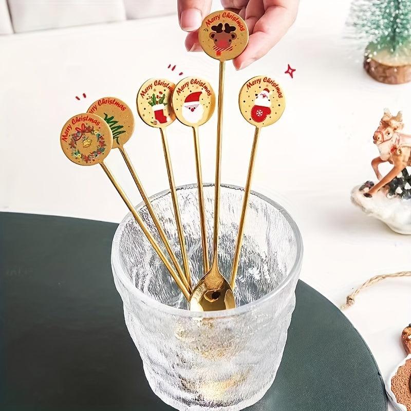 6pcs Christmas Stainless Steel Dinner Coffee Dessert Long Handle Spoons