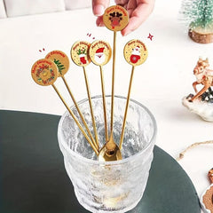 6pcs Christmas Stainless Steel Dinner Coffee Dessert Long Handle Spoons