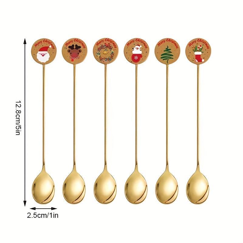 6pcs Christmas Stainless Steel Dinner Coffee Dessert Long Handle Spoons