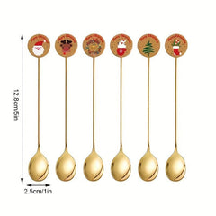 6pcs Christmas Stainless Steel Dinner Coffee Dessert Long Handle Spoons