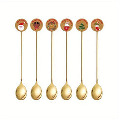 6pcs Christmas Stainless Steel Dinner Coffee Dessert Long Handle Spoons