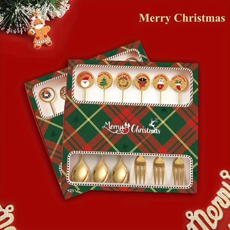 6pcs Christmas Stainless Steel Dinner Coffee Dessert Long Handle Spoons