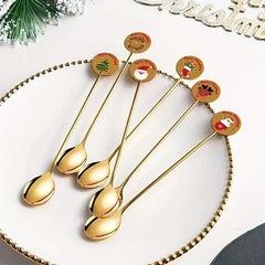 6pcs Christmas Stainless Steel Dinner Coffee Dessert Long Handle Spoons