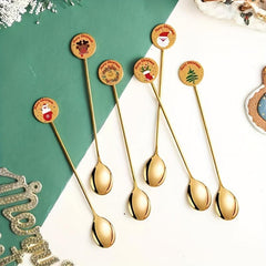 6pcs Christmas Stainless Steel Dinner Coffee Dessert Long Handle Spoons