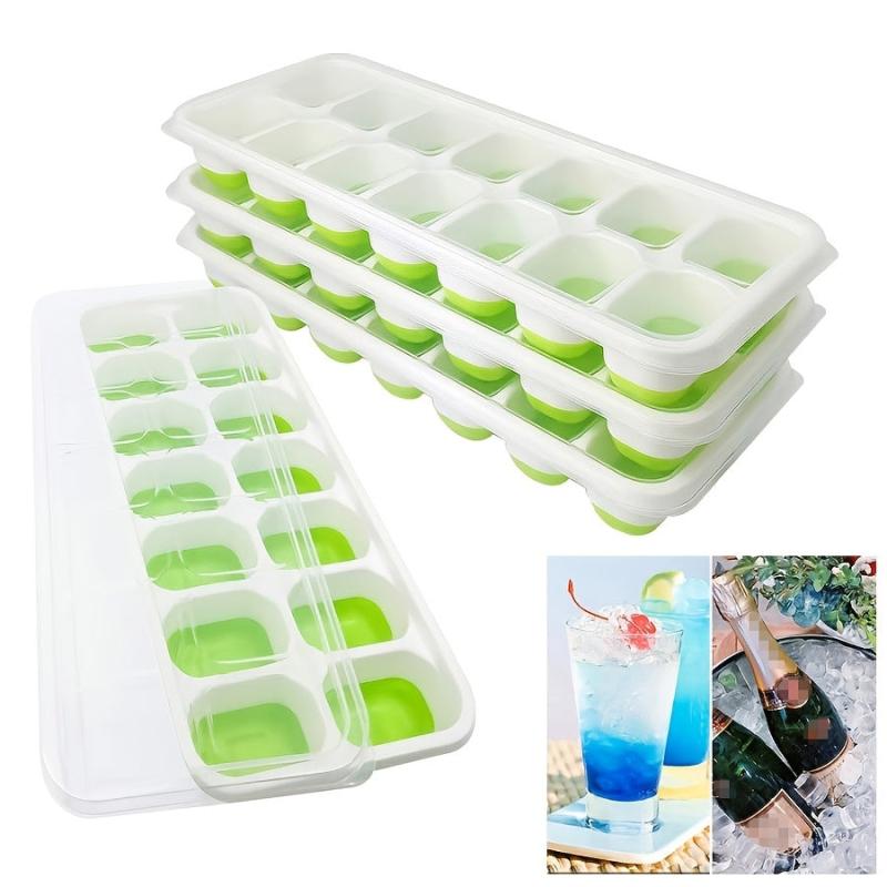 14 Grid Silicone Ice Cube Trays Easy Release Flexible Ice Cube Maker with Lid