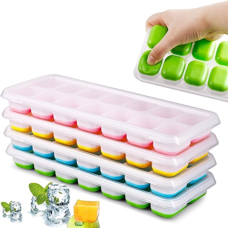 14 Grid Silicone Ice Cube Trays Easy Release Flexible Ice Cube Maker with Lid