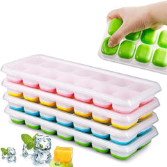 14 Grid Silicone Ice Cube Trays Easy Release Flexible Ice Cube Maker with Lid