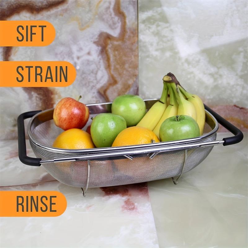 Stainless Steel Oval Colander Telescopic Mesh Basket for Sink Drain