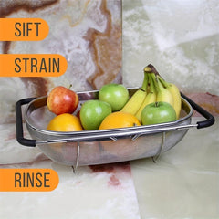 Stainless Steel Oval Colander Telescopic Mesh Basket for Sink Drain