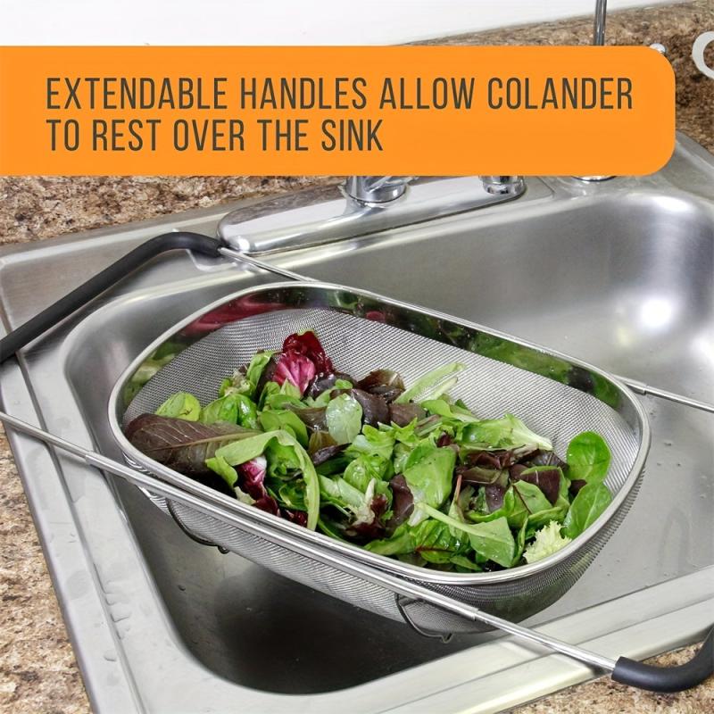 Stainless Steel Oval Colander Telescopic Mesh Basket for Sink Drain