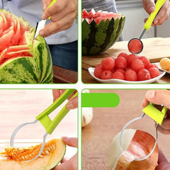 3pcs Stainless Steel Fruit Scoop Set for Watermelon Carving and Peeling