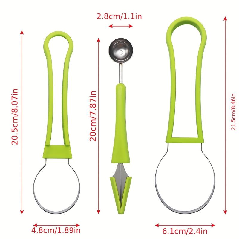 3pcs Stainless Steel Fruit Scoop Set for Watermelon Carving and Peeling
