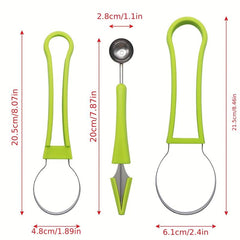 3pcs Stainless Steel Fruit Scoop Set for Watermelon Carving and Peeling