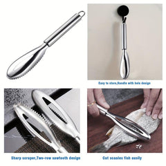 5pcs Fish Scaler Remover Set with Sawtooth, Opener, Scraper, Tweezers, Peeler