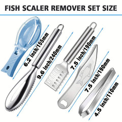 5pcs Fish Scaler Remover Set with Sawtooth, Opener, Scraper, Tweezers, Peeler