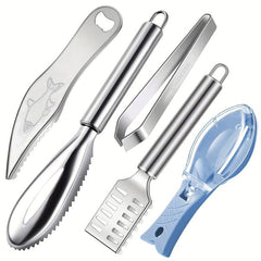 5pcs Fish Scaler Remover Set with Sawtooth, Opener, Scraper, Tweezers, Peeler