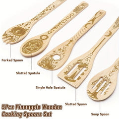 5pcs Witchy Bamboo Spoons for Cooking, Witch Decor, Kitchen Accessories