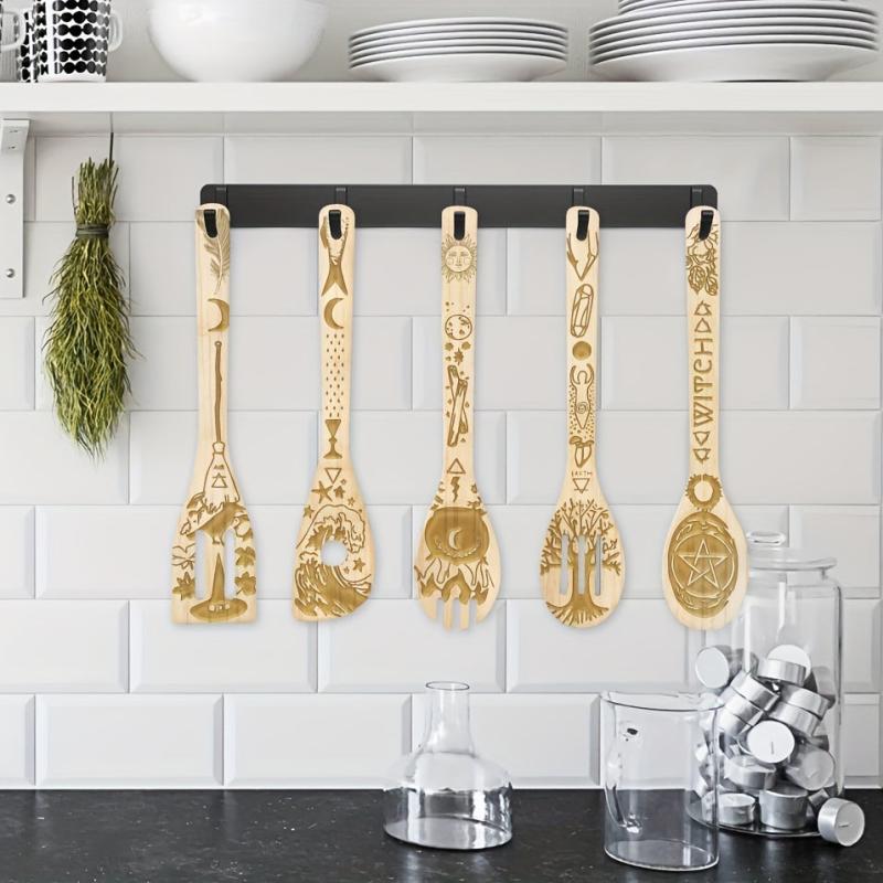 5pcs Witchy Bamboo Spoons for Cooking, Witch Decor, Kitchen Accessories