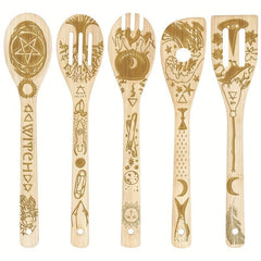 5pcs Witchy Bamboo Spoons for Cooking, Witch Decor, Kitchen Accessories