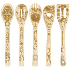 5pcs Witchy Bamboo Spoons for Cooking, Witch Decor, Kitchen Accessories